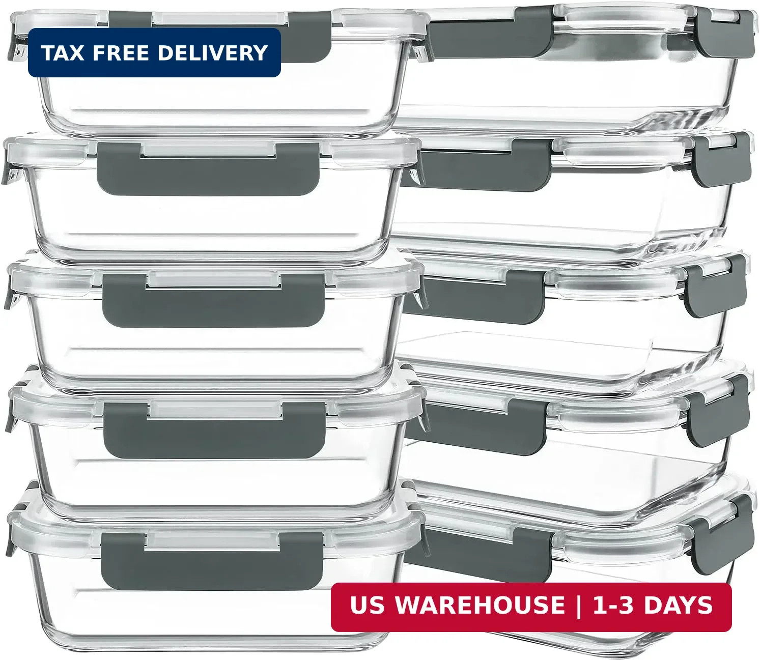 KOMUEE 10 Packs 30 oz Glass Meal Prep Containers,Glass Food Storage Containers w