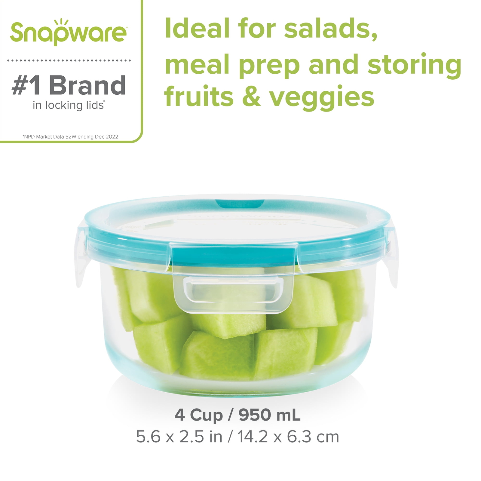 Snapware Total Solution Glass Food Storage with Lid, 4 Cups