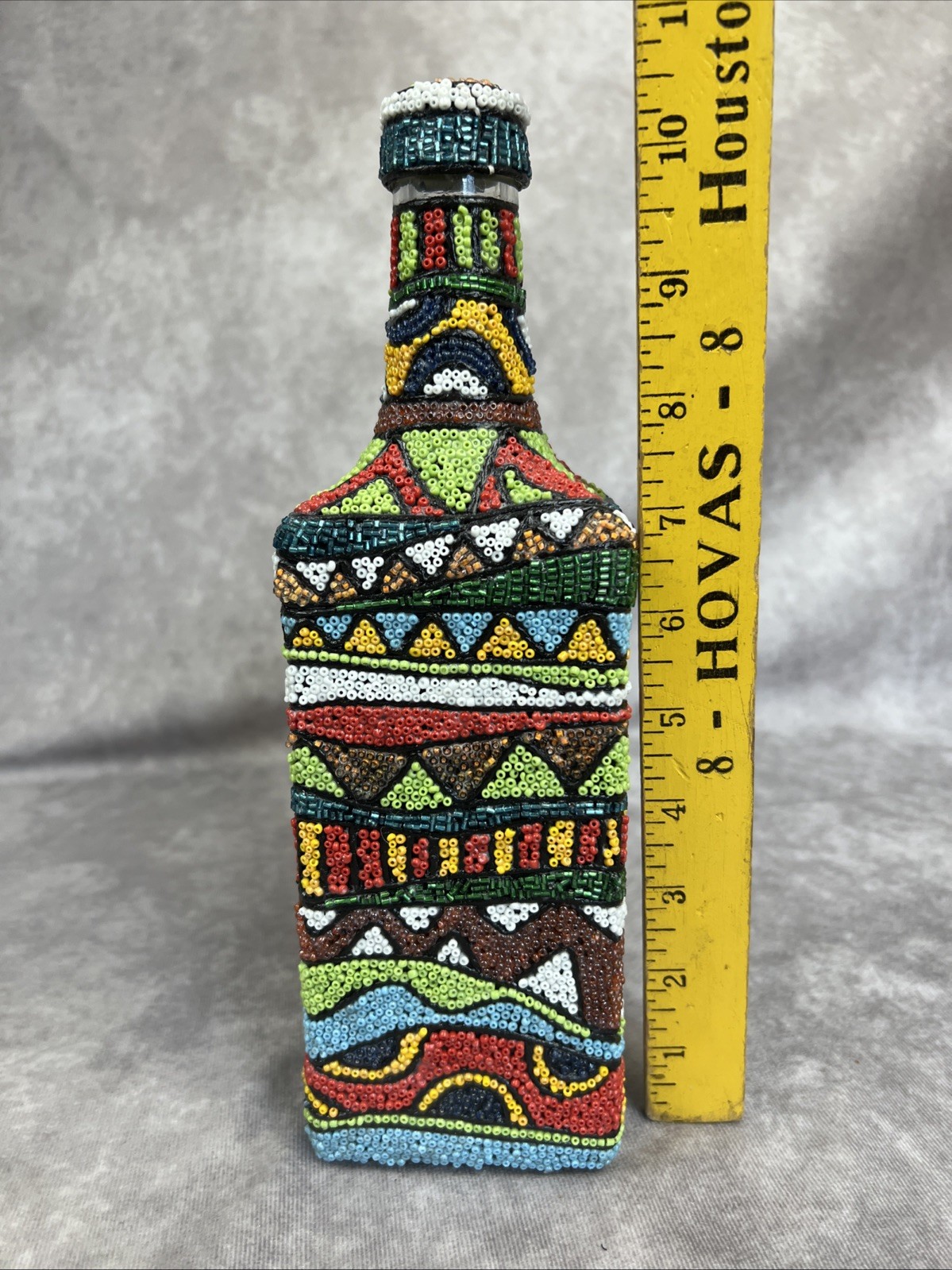 Beaded Bottle Seed Bead Folk Art Decorative Oil Decanter Dispenser Vinegar Food