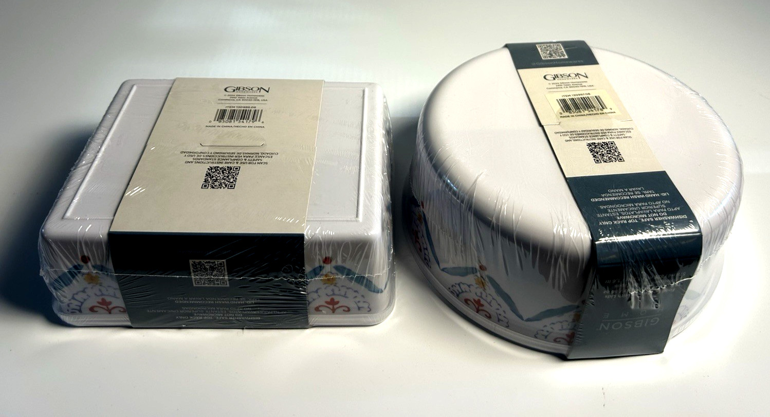 Two sets 8 pc each Gibson Home Anaya Nesting Food Containers w/lids round & rect