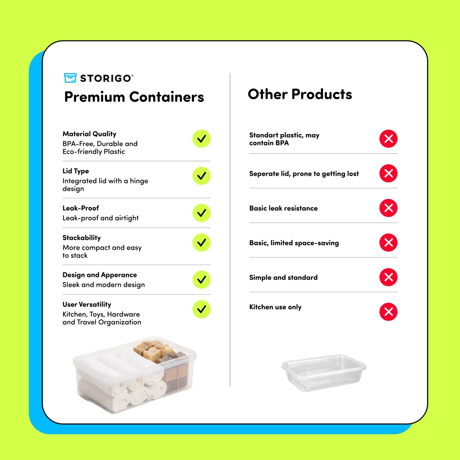 StoriGo 20 Pack 34 oz Airtight Food Storage Containers with Attached Hinged L…