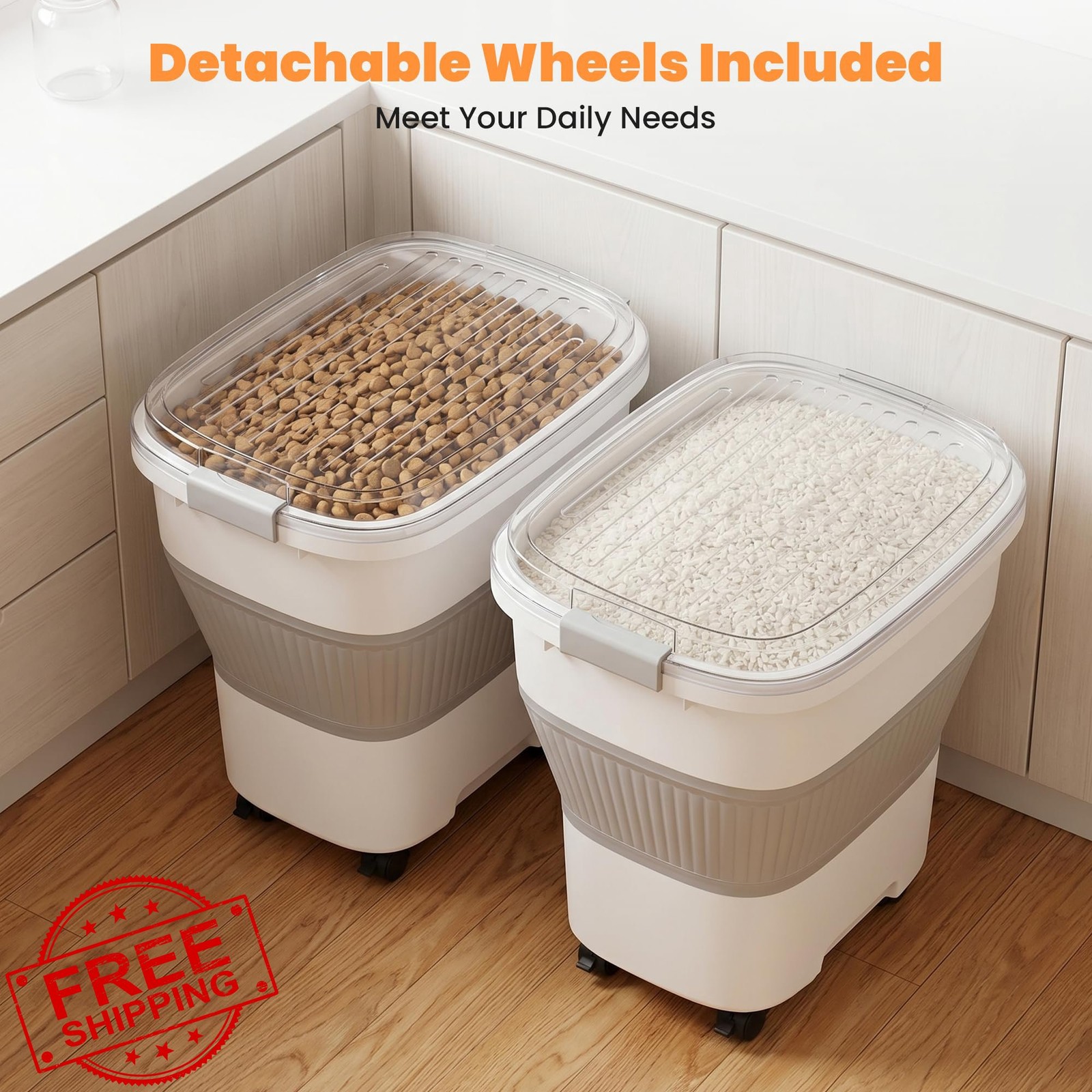 NURYO Grey 50lbs Rice Storage Container