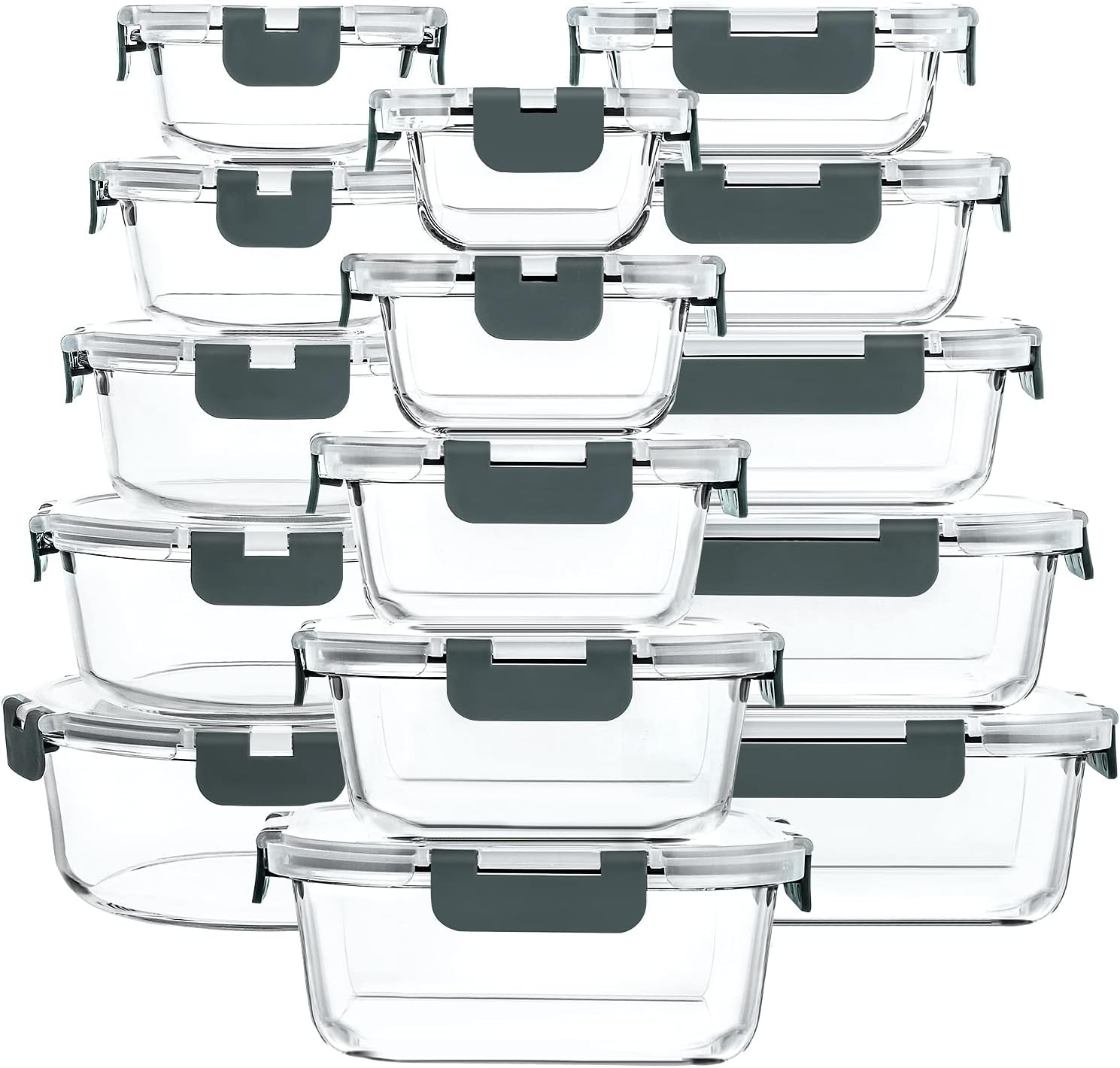 M MCIRCO 30 Pieces Glass Food Storage Containers with Snap Locking Lids,Glass Me
