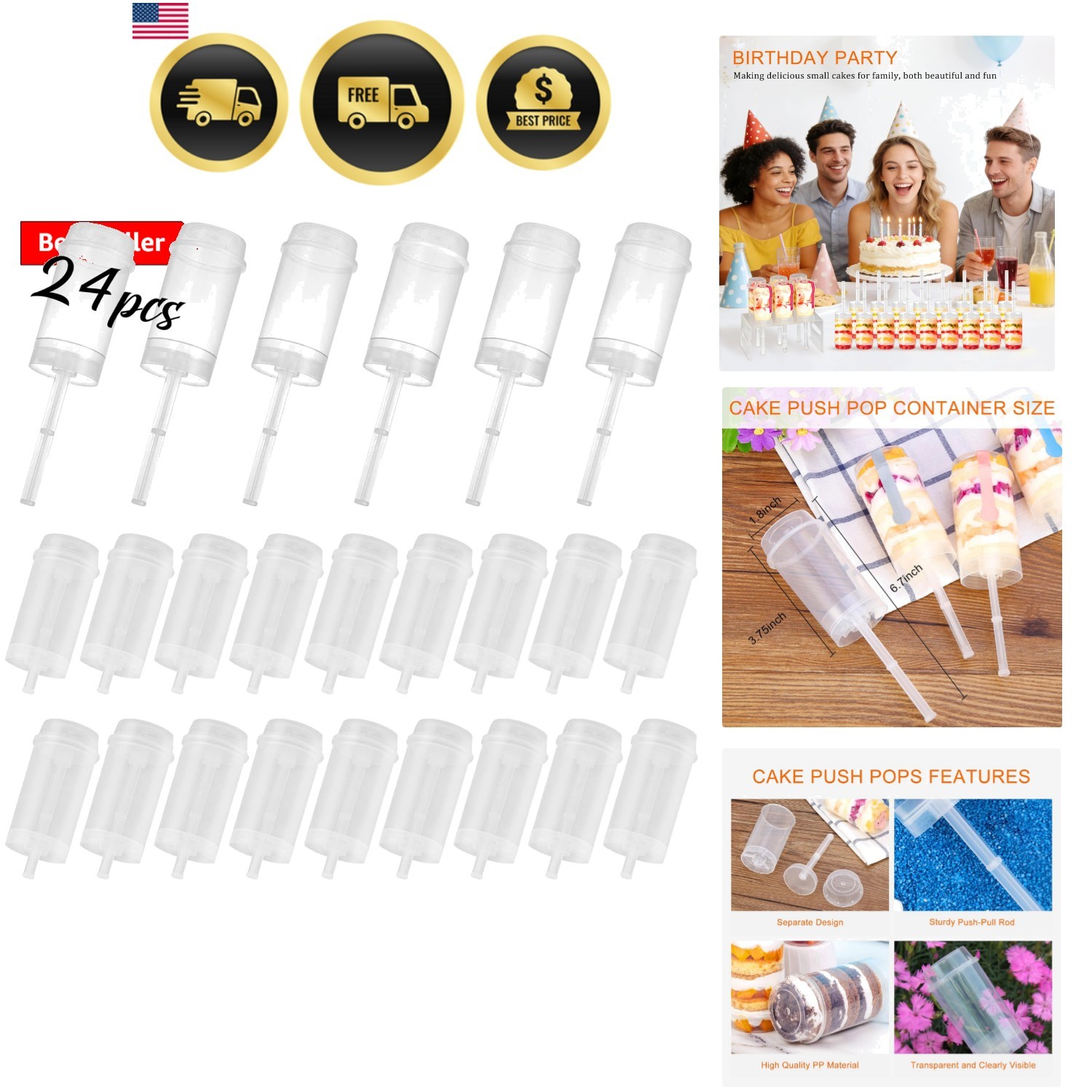 24 Pack Cake Push Pop Containers with Lids, Muti-purpose Push Pop Cake Contai…