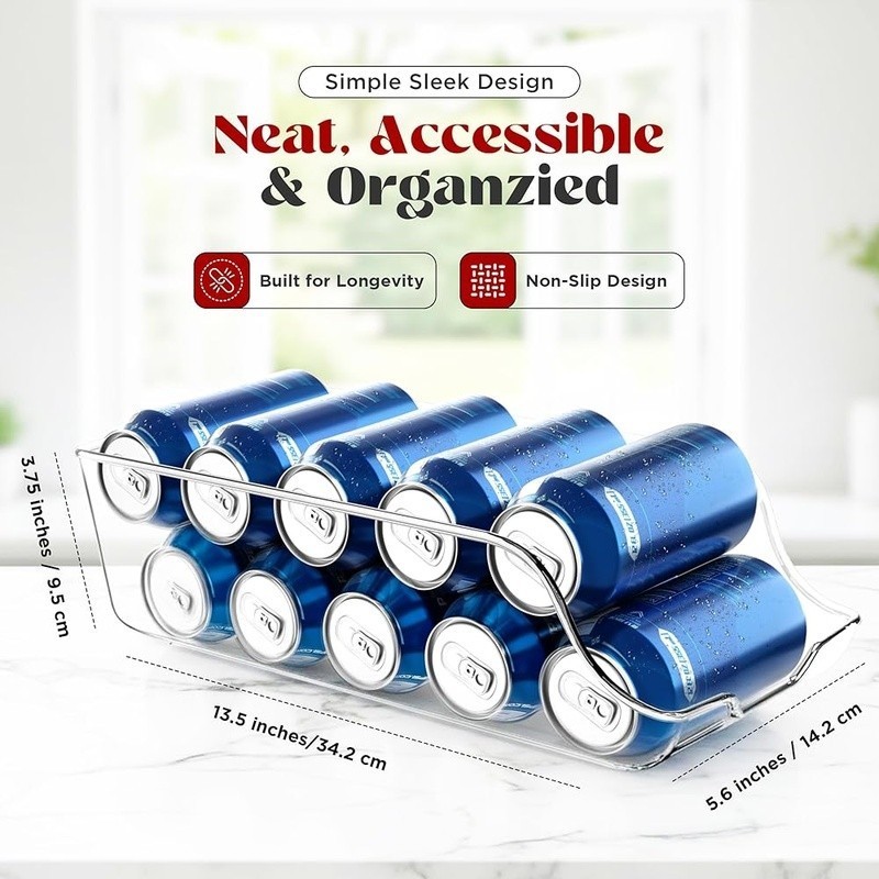 Kitchen Soda Can Storage Organizer and Dispenser for Refrigerator Pantry 2 Set