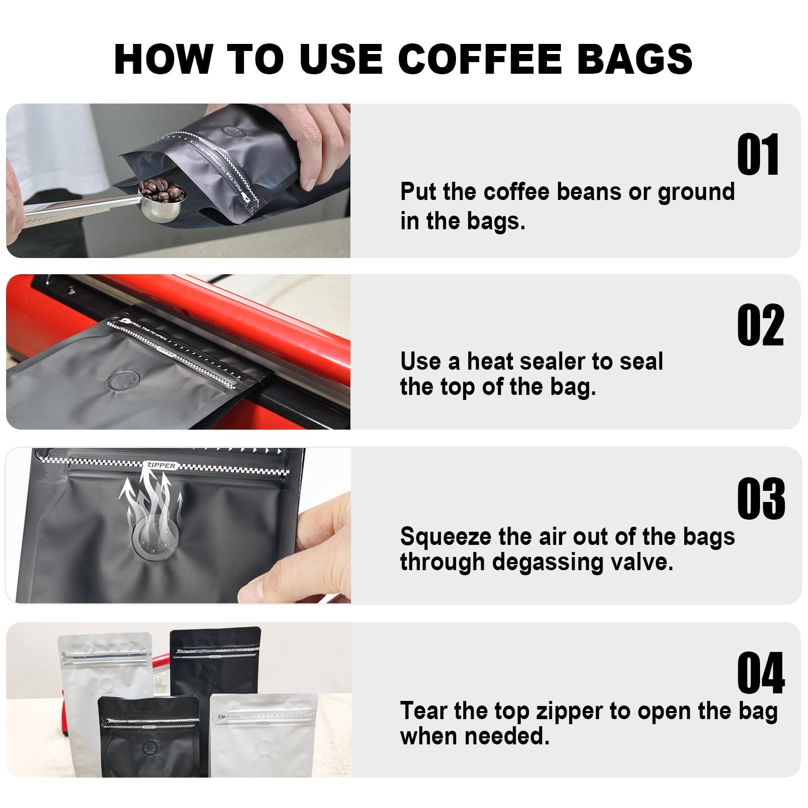 Coffee Bags with Valve(60pcs,16 oz,1 lb) Vented Coffee Beans Packaging Bags H…