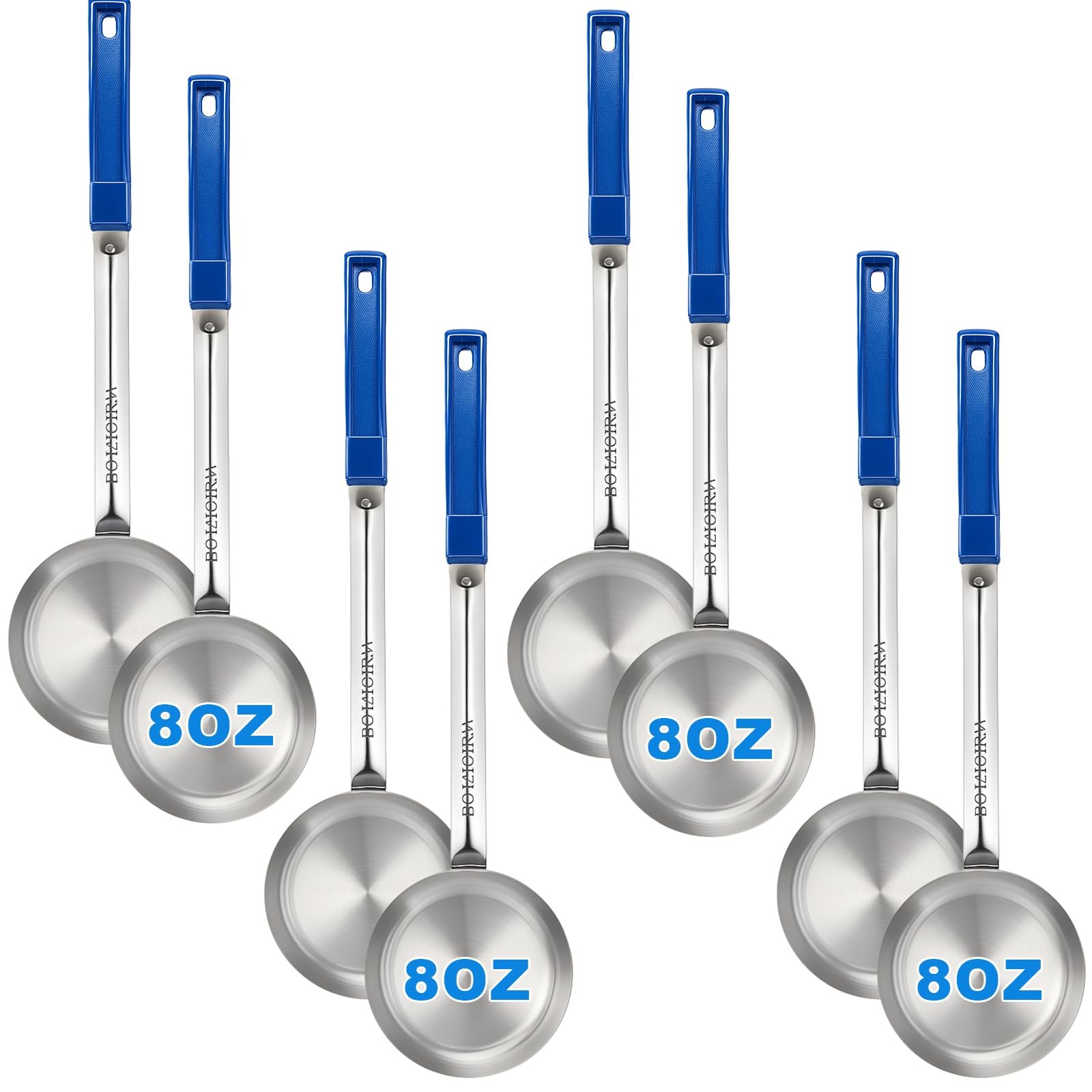 8 PCS 8oz Portion Control Serving Spoons Unslotted Scoops Blue Handle