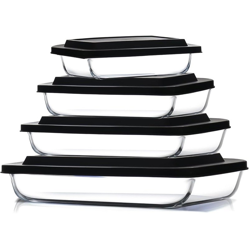 Glass Food Storage Containers 8pc Airtight Bakeware Set Oven Microwave Safe New