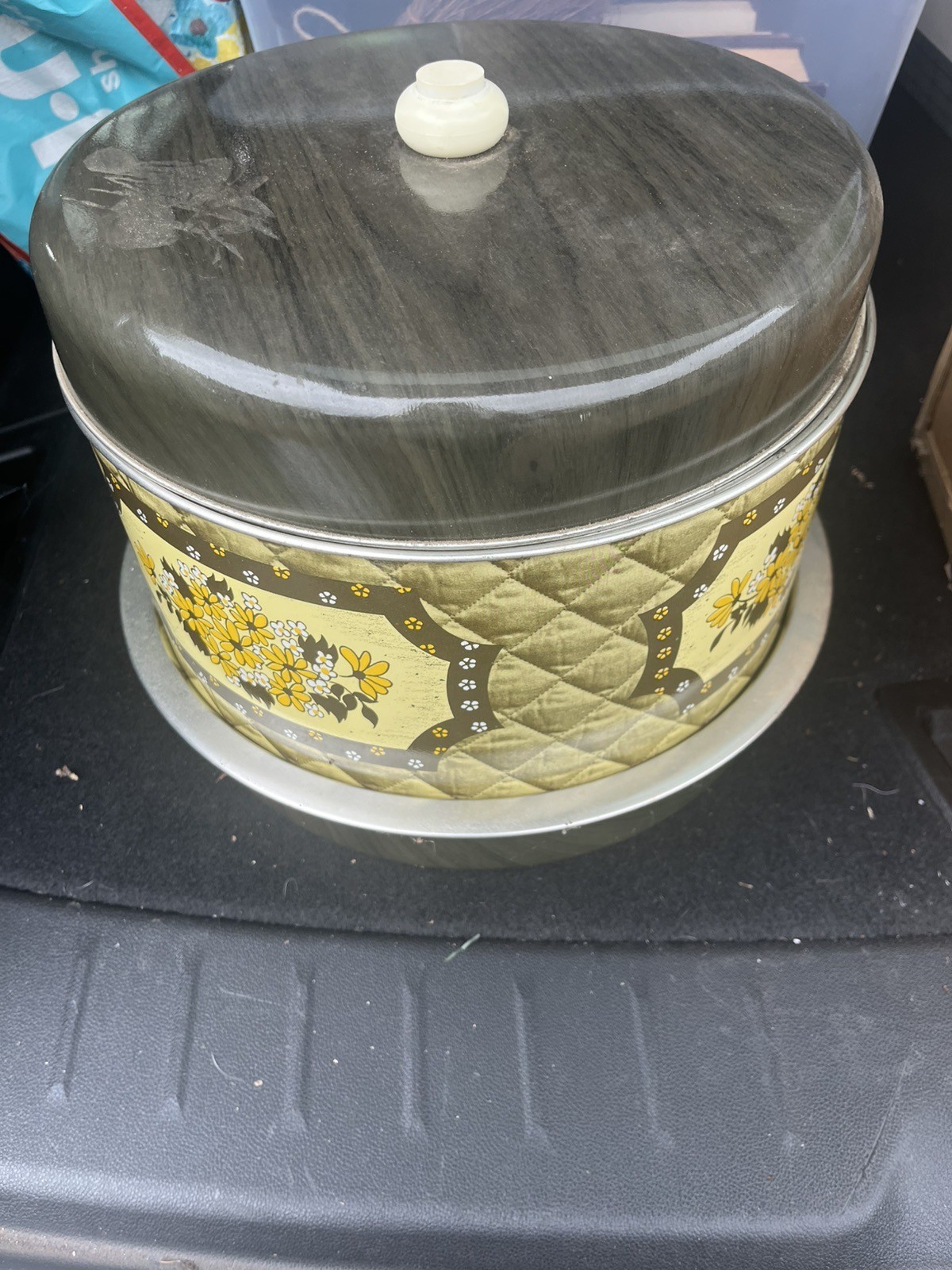 Vintage Triple Decker Food Carrier by J.L. Clark Daisies Flowers Yellow