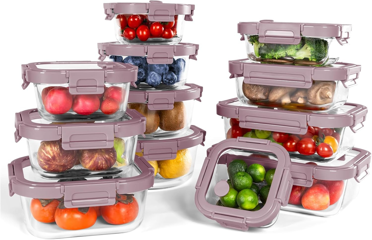 12-Pack Glass Containers with Tempered Lids – Borosilicate, Oven-Safe(-4°F~950°F