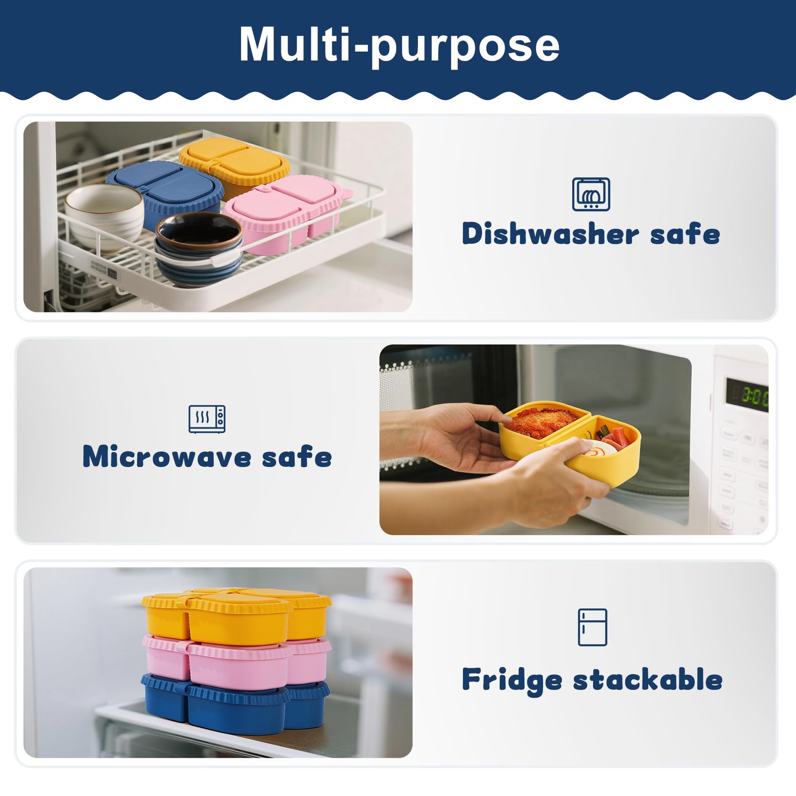3 Pack Silicone Reusable Snack Containers with Lids – 8 oz Double Compartment…