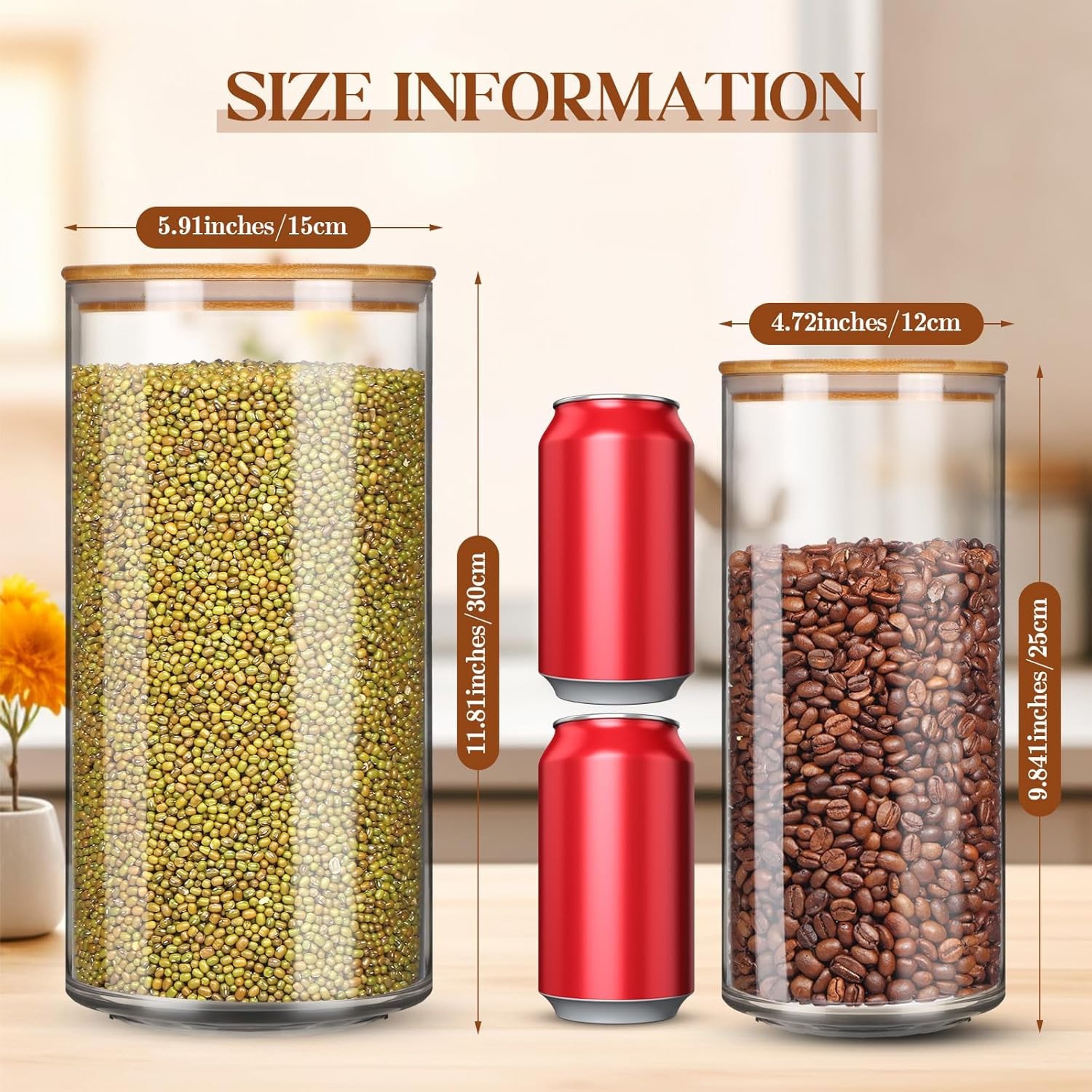 4 Pcs Large Acrylic Storage Canister 180 oz and 93 oz Jars with Bamboo Lids