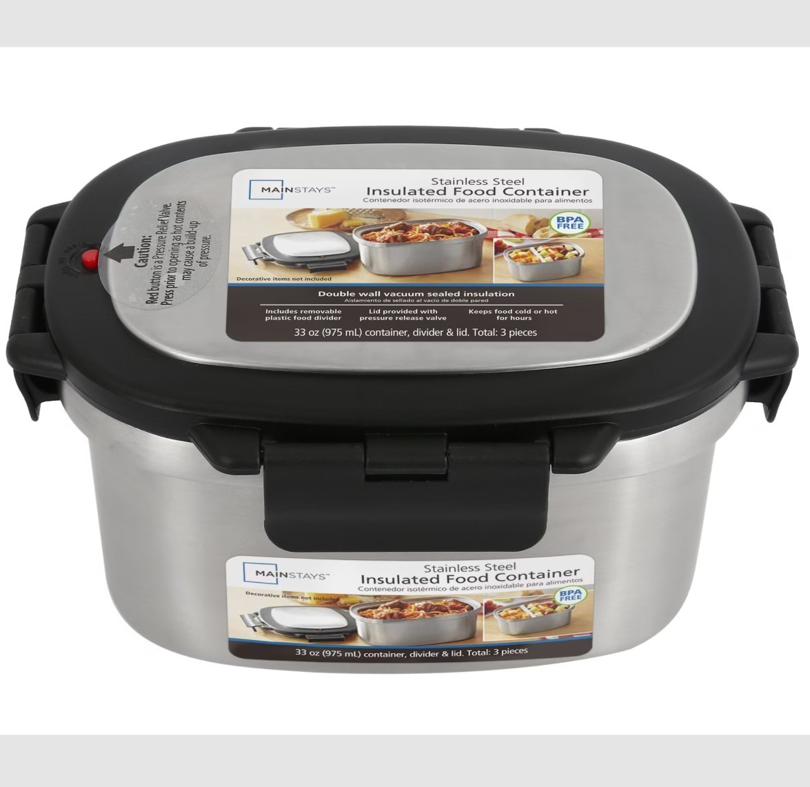 SALE-2 Pack Mainstays 33 oz Stainless Steel Insulated Food Storage Container Box