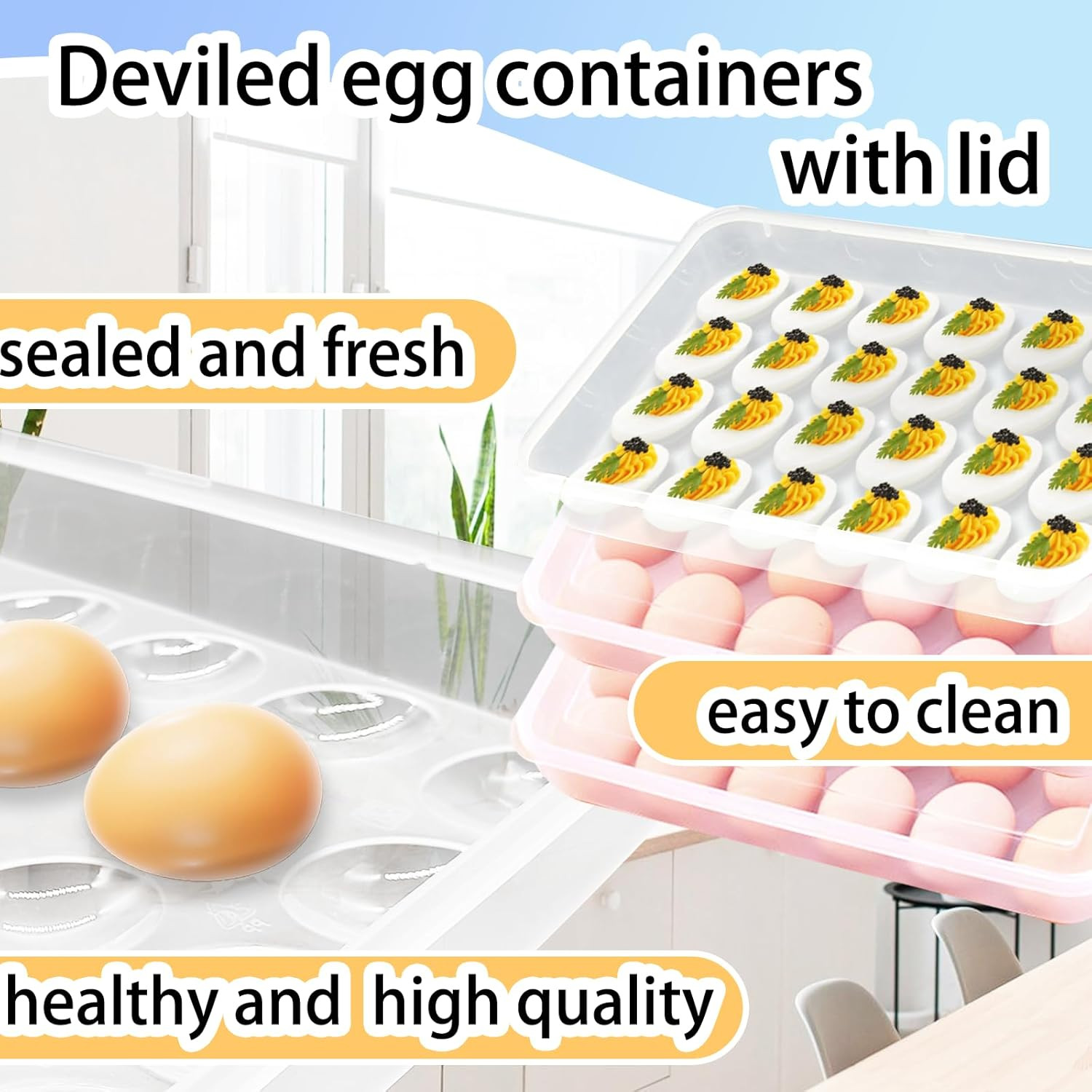 3 Pack Deviled Egg Tray w/ Lid 72 Count Stackable Carrier