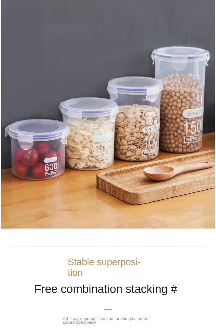 Airtight Grain Storage Container Clear Food Jar Kitchen Organizer 600-1500ML