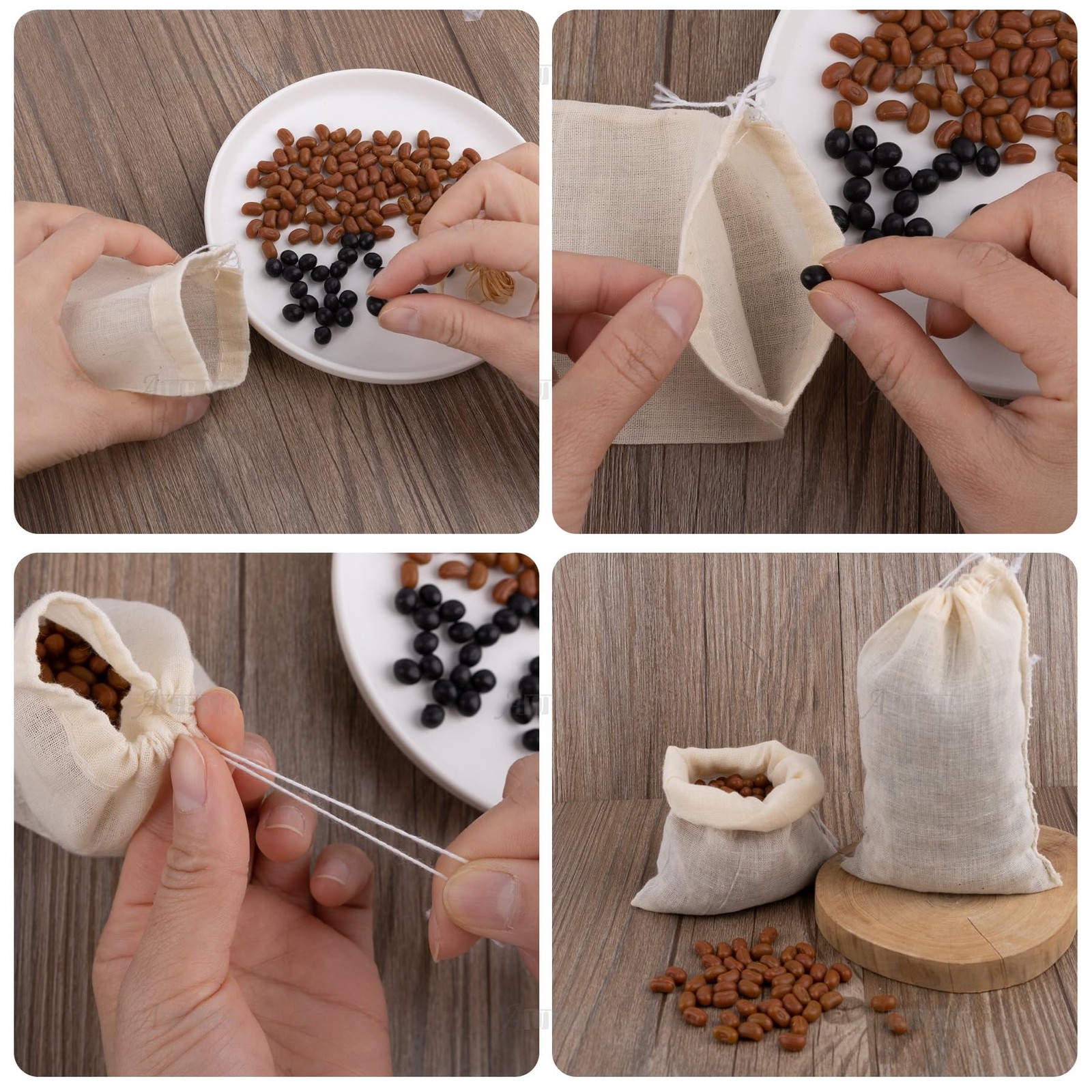 AUEAR, Reusable Drawstring Cotton Soup Bags Coffee Chinese 12 Pack, 4″x6″