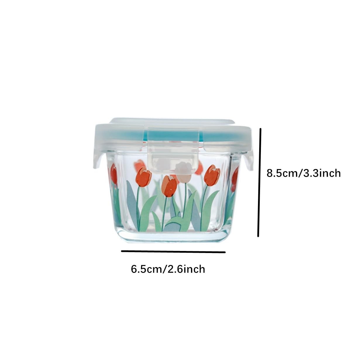Small Square Glass Containers with Lids, Floral Glass Meal Prep Bowl Airtight…
