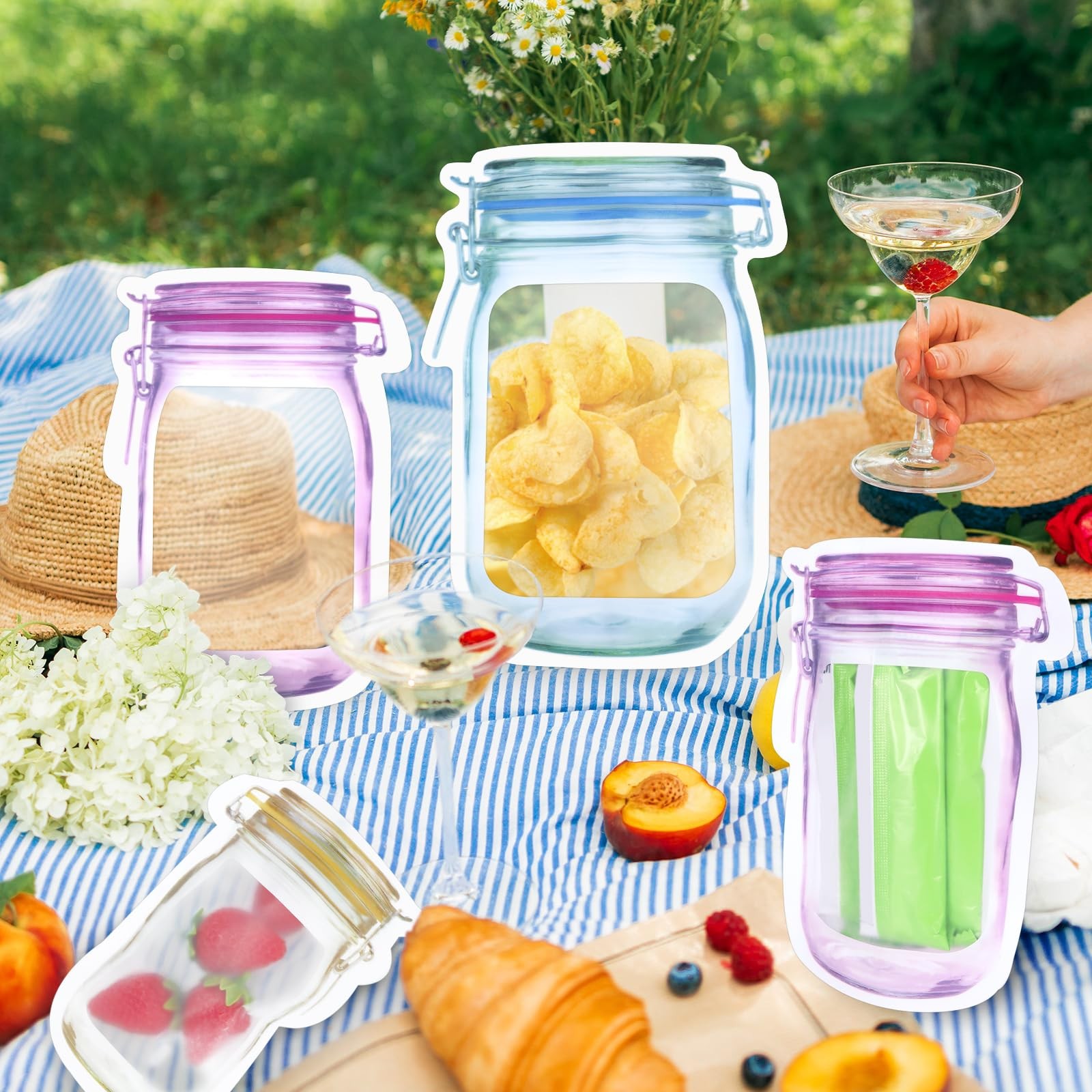 30 PCS Multi-Size Mason Jar Bottle Pattern Zipper Bags,Reusable Airtight Seal…