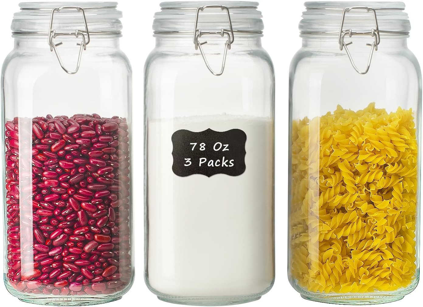 78oz Glass Food Storage Jars with Airtight Clamp Lids, 3 PCS Food Storage Can…