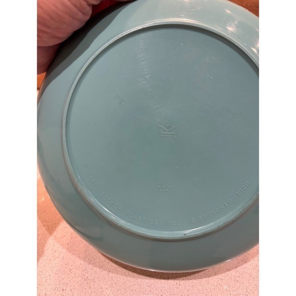 Vintage Vacron Bopp-Decker Melamine Serving Dish Lid Chrome Knob Turquoise White