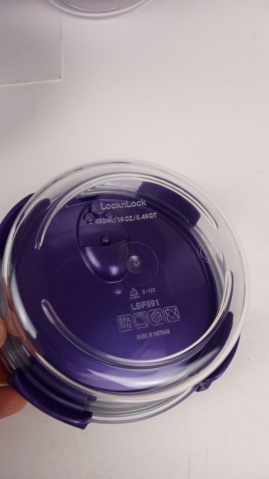 LocknLock LBF691 Lot 4 Round Food Storage Containers 16oz Purple Clear Used