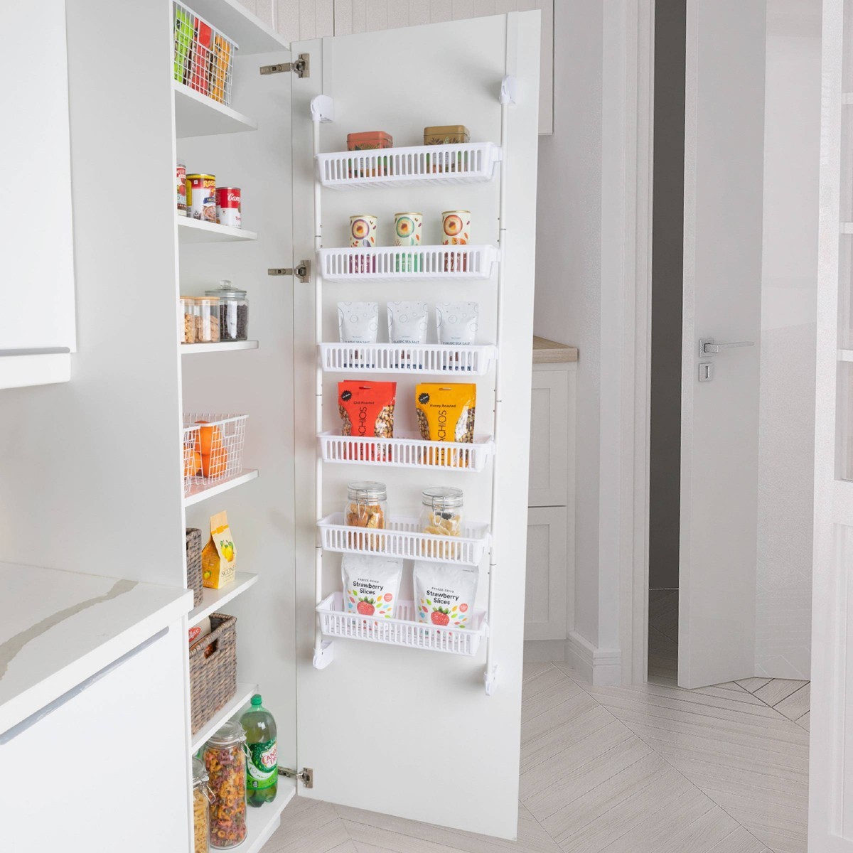 Smart Design Steel 6-Tier Over the Door Pantry Organizer – White: Back of Door