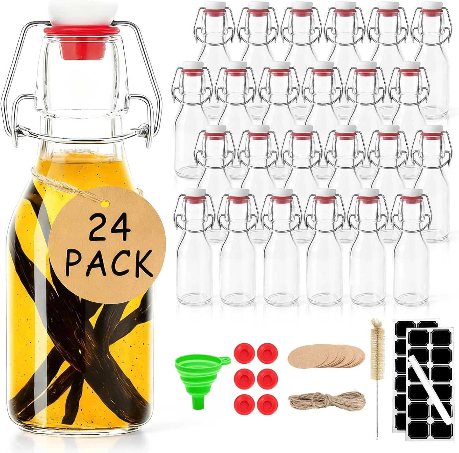 24 Pack 4Oz Swing Top Glass Bottles with Lids Kombucha Coquito Flip Top Glass Bo