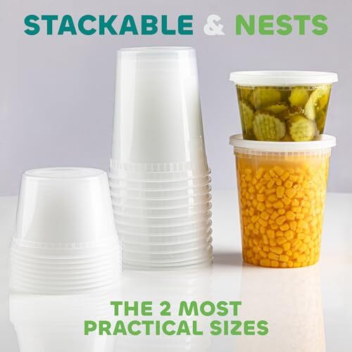 Deli Food Containers With 54 Lids 48 Sets 2432 Oz Quart Size & 2416 Oz Pint Si