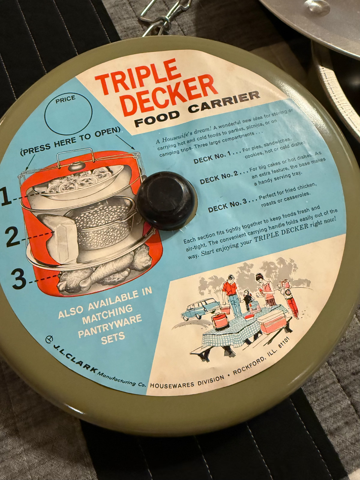Vintage J L Clark Triple Decker Food Carrier