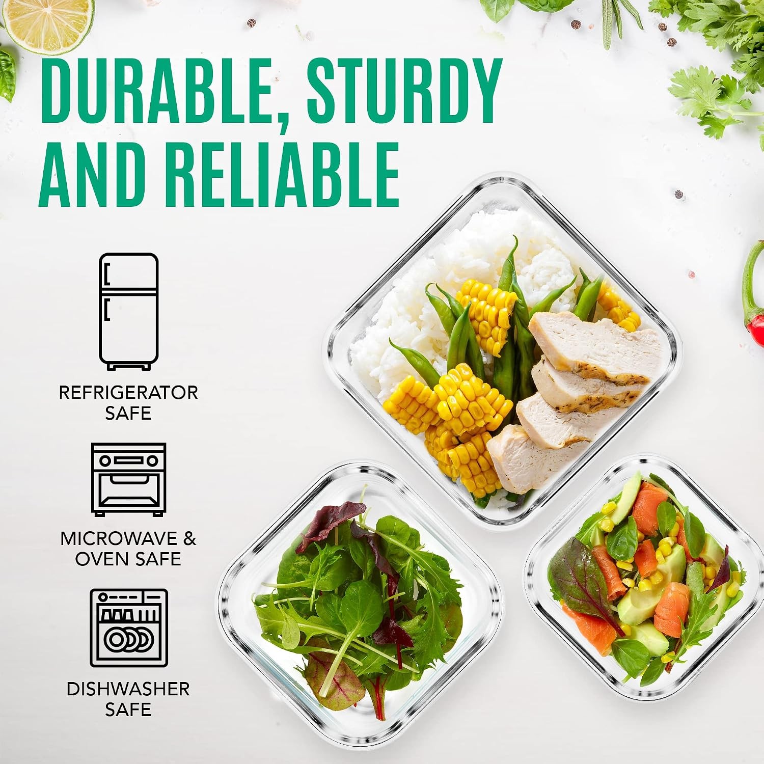6 PC Square Glass Food Storage Containers W/ Airtight lids 74 40 & 18 oz Kitchen