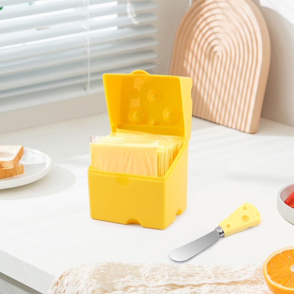 Sliced Cheese Storage Container, Plastic Cheese Slice Keeper for Fridge with But