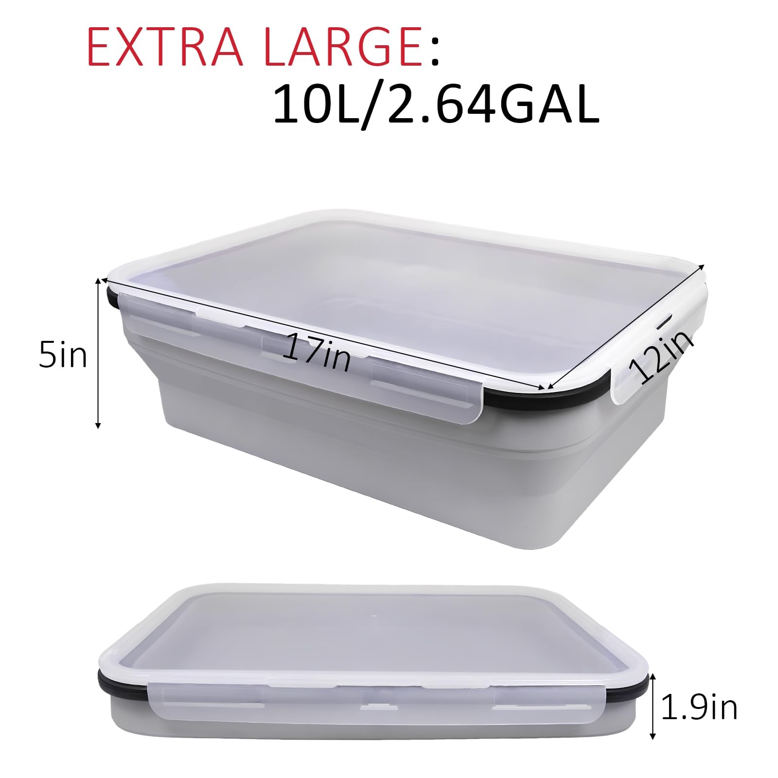 Silicone Collapsible BBQ Prep Tub with Lid, 10L/338oz/2.64Gal, XXXL Large Foo…