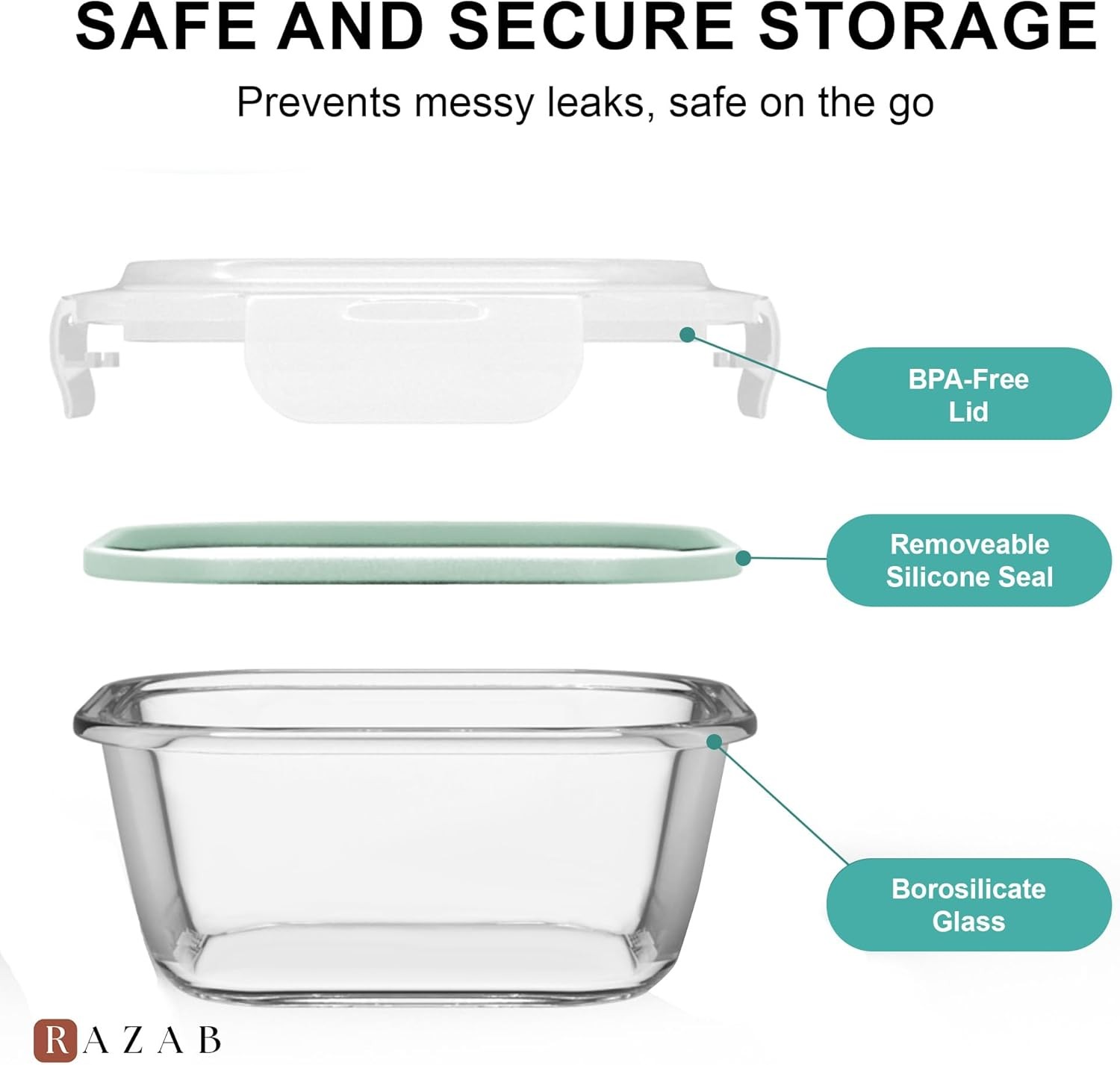 6 PC Square Glass Food Storage Containers W/ Airtight lids 74 40 & 18 oz Kitchen