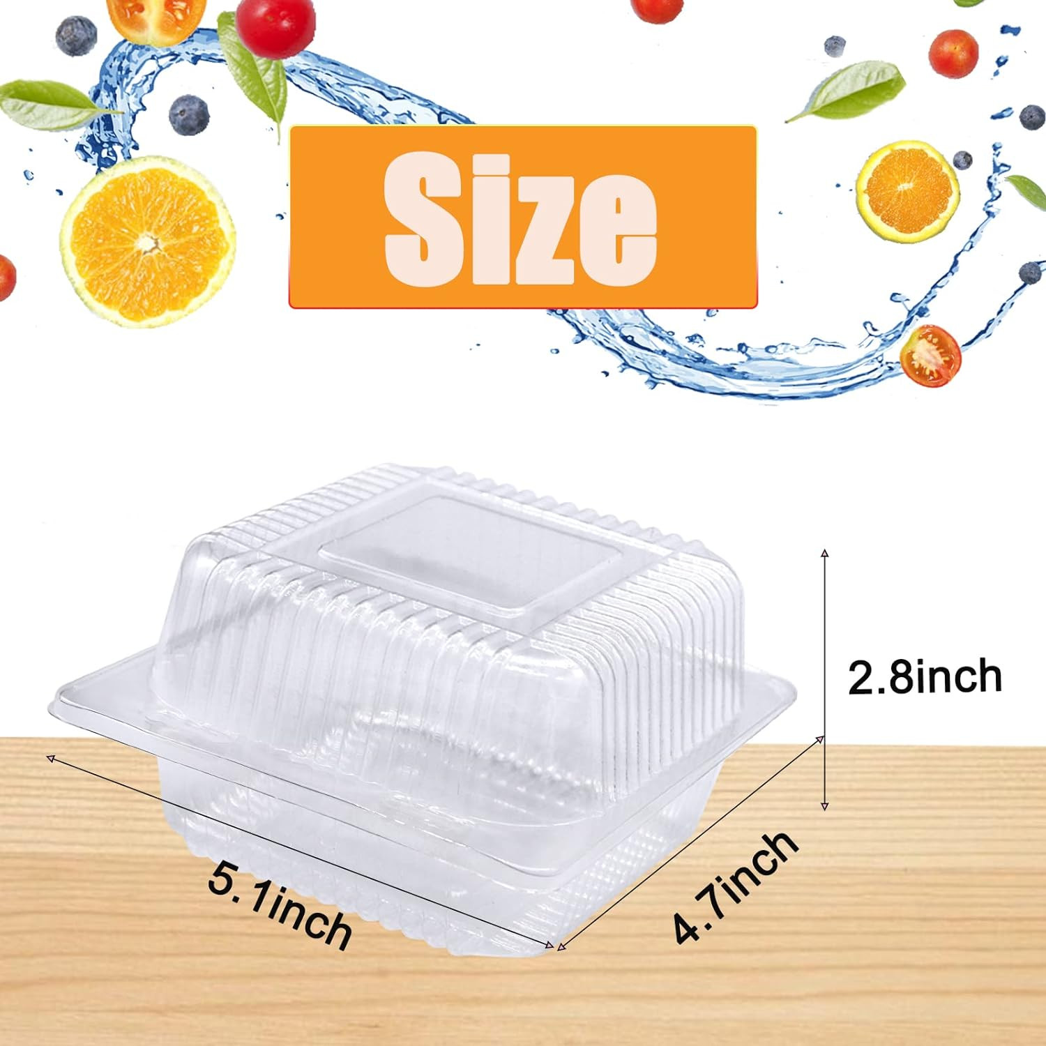 100 Pack Clear Plastic Square Hinged Food Container,Disposable Plastic to Go Con