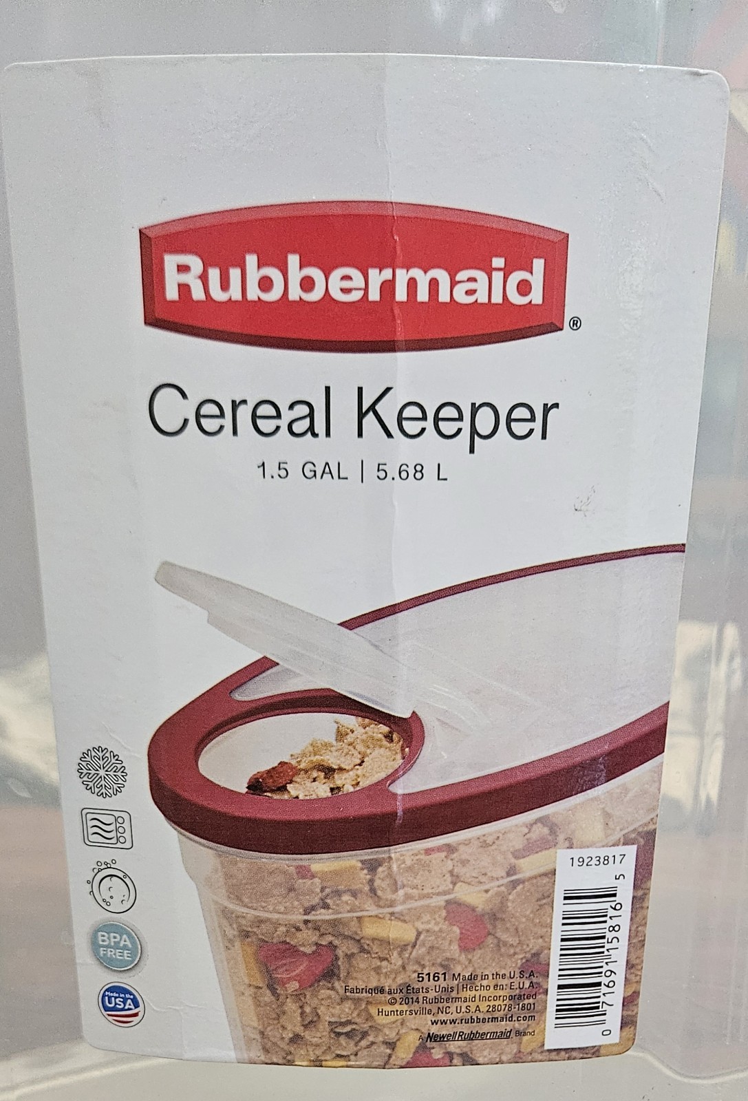Rubbermaid 1.5 Gallon Clear Cereal Keeper Red Lid Made in USA Easy Pour 556 P