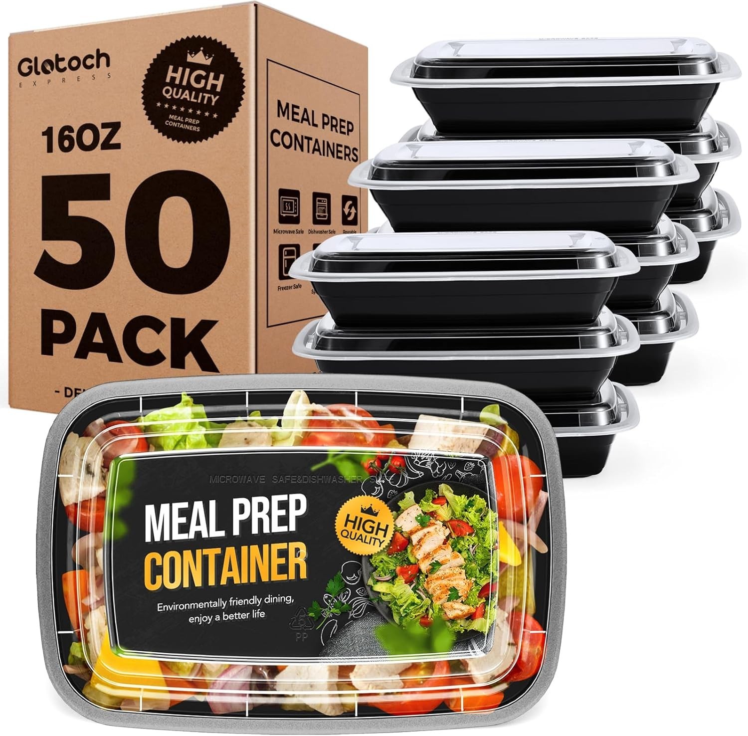 100-Piece 50-Pack 16 OZ Meal Prep Containers Reusable W/ Lids Sturdy Leakproof &