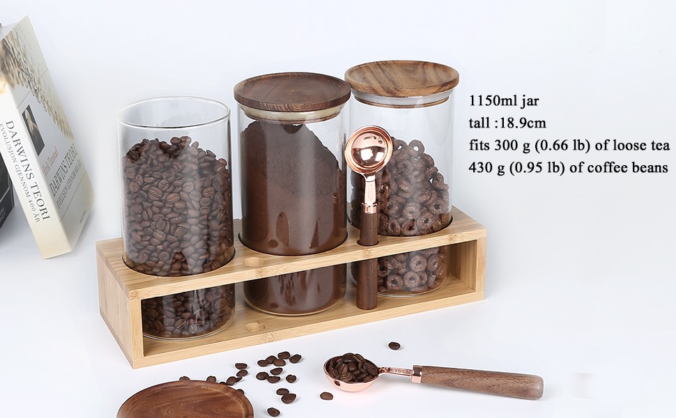 Sealed Glass Food Storage Containers with Airtight Wood Lids and Scoops for