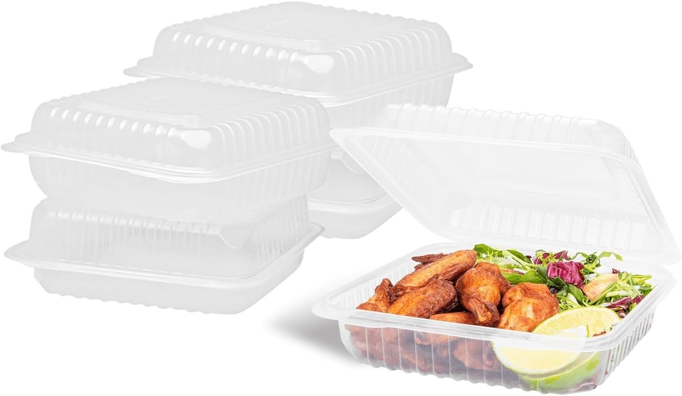 9×9 Inch PP Hinged Take Out Box 180 Case W/ Recyclable & Sturdy Clamshell
