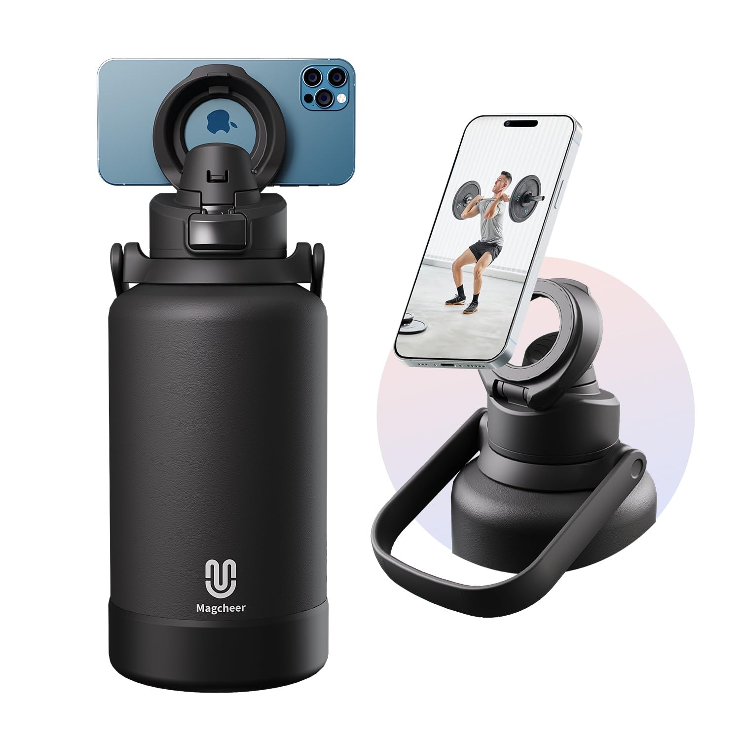 64oz Insulated Magnetic Water Bottle Stainless Steel Vacuum Flask MagSafe Phone
