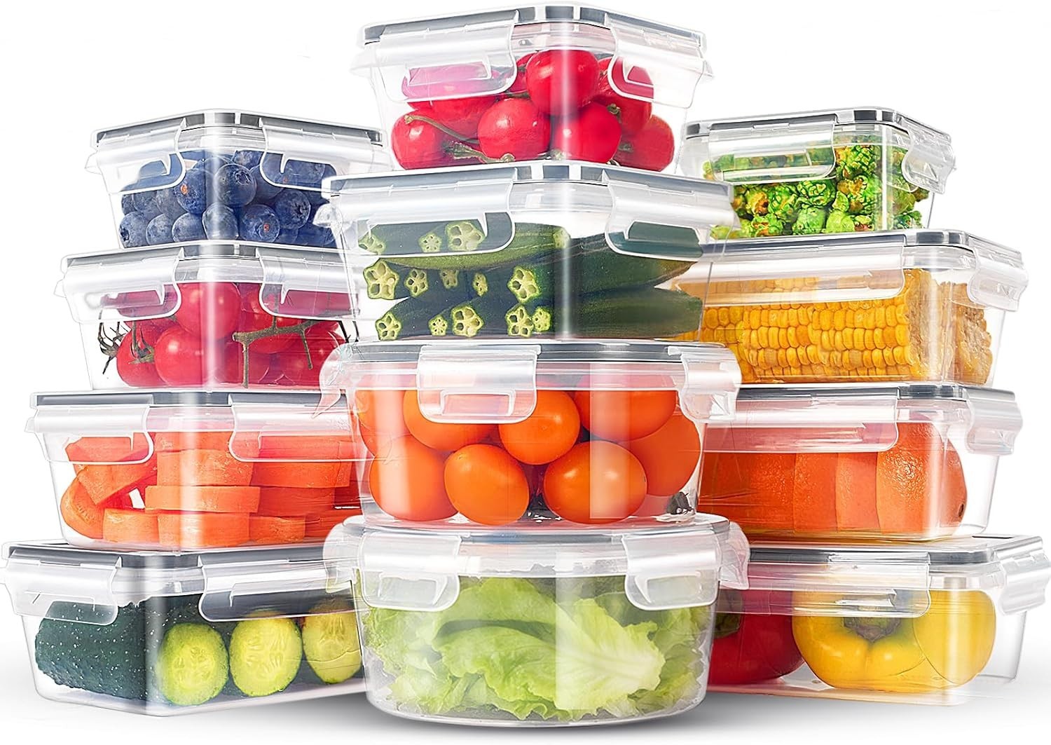 24-Piece PVC-Free BPA-Free Food-Grade Plastic Kitchen Set 12 Containers 12 Lids