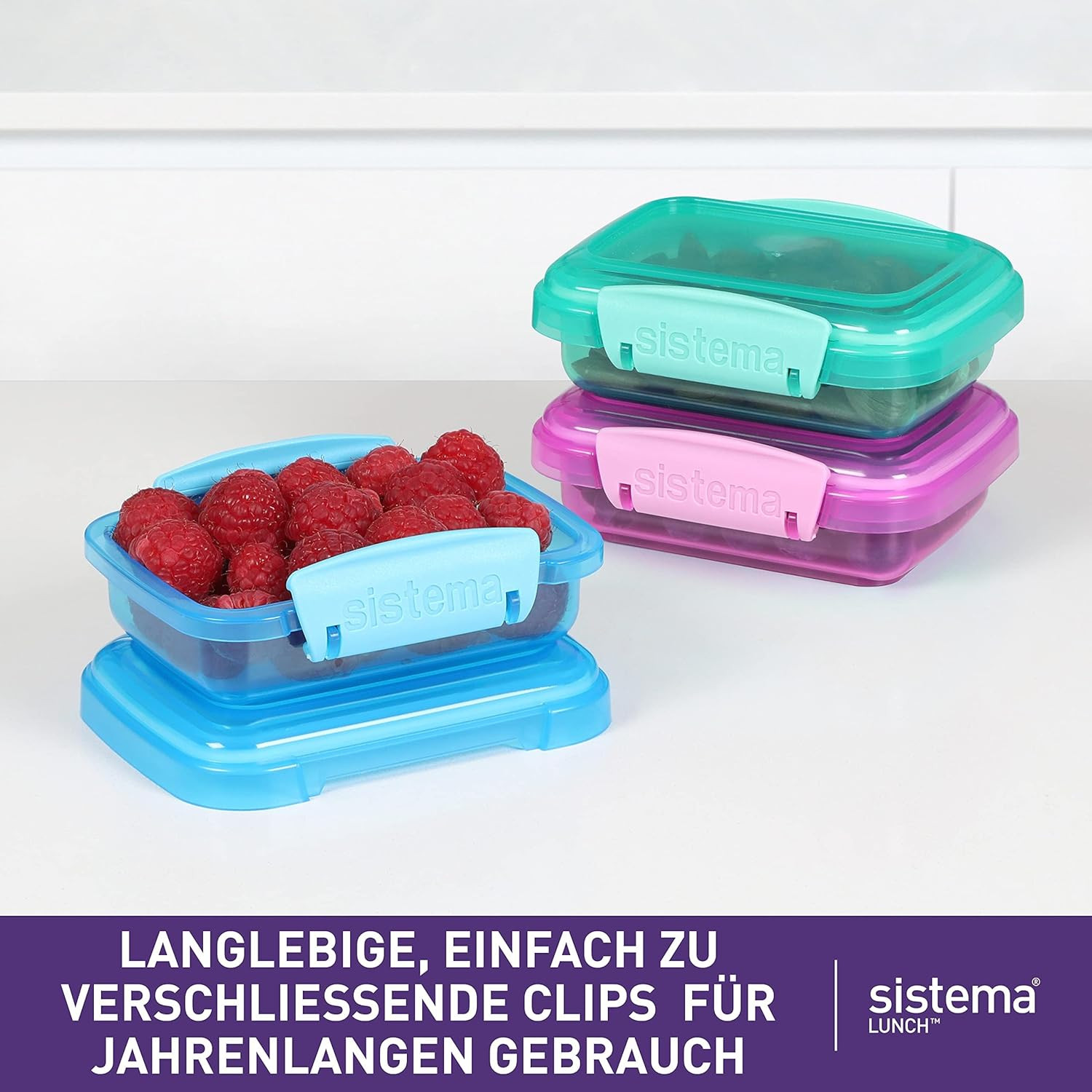 Lunch Collection Food Storage Containers, 6.7 Oz./0.2 L, Pink/Green/Blue, 3 Coun