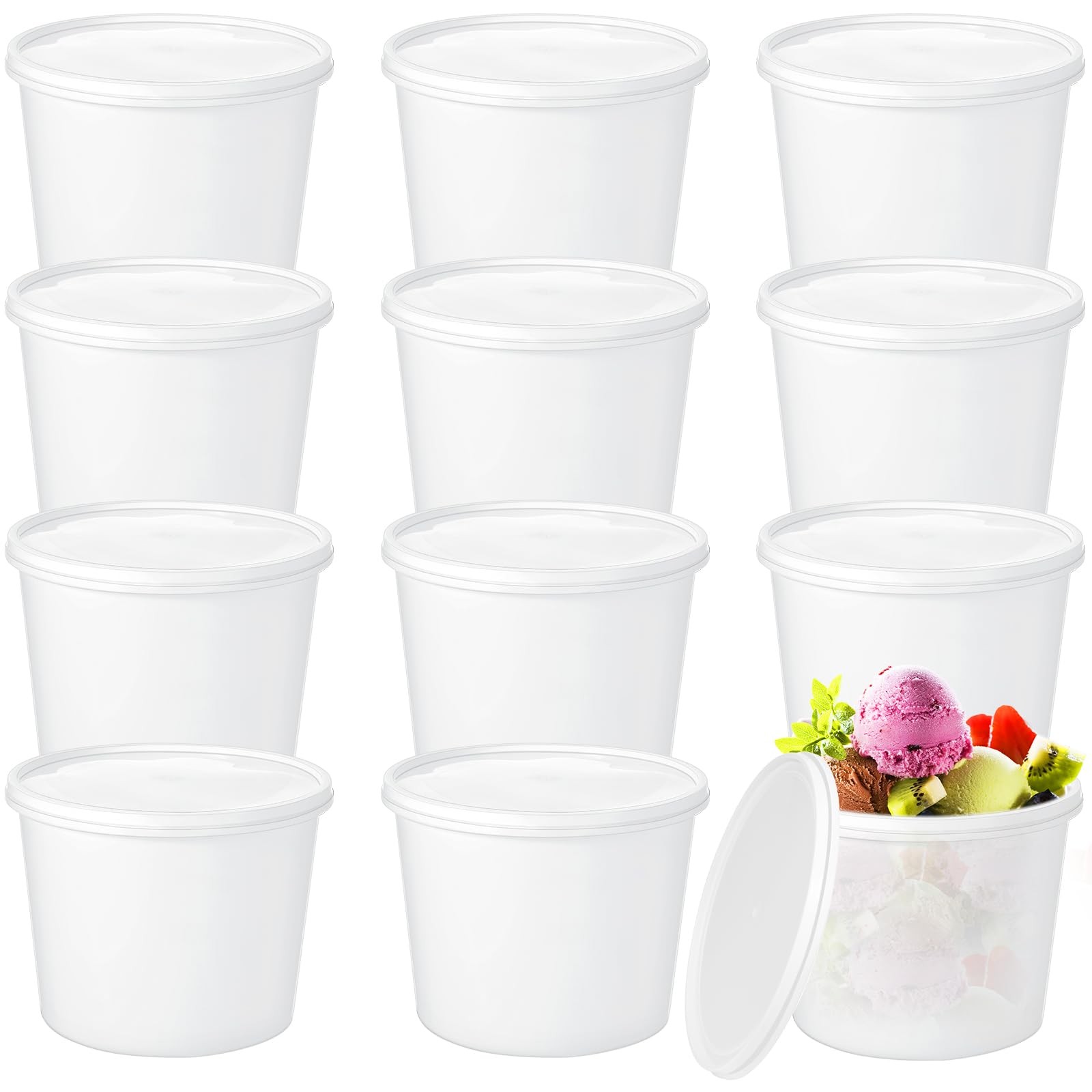 12 Pcs 1 Gallon Ice Cream Buckets with Lids 135 oz Round Plastic Food Storage…
