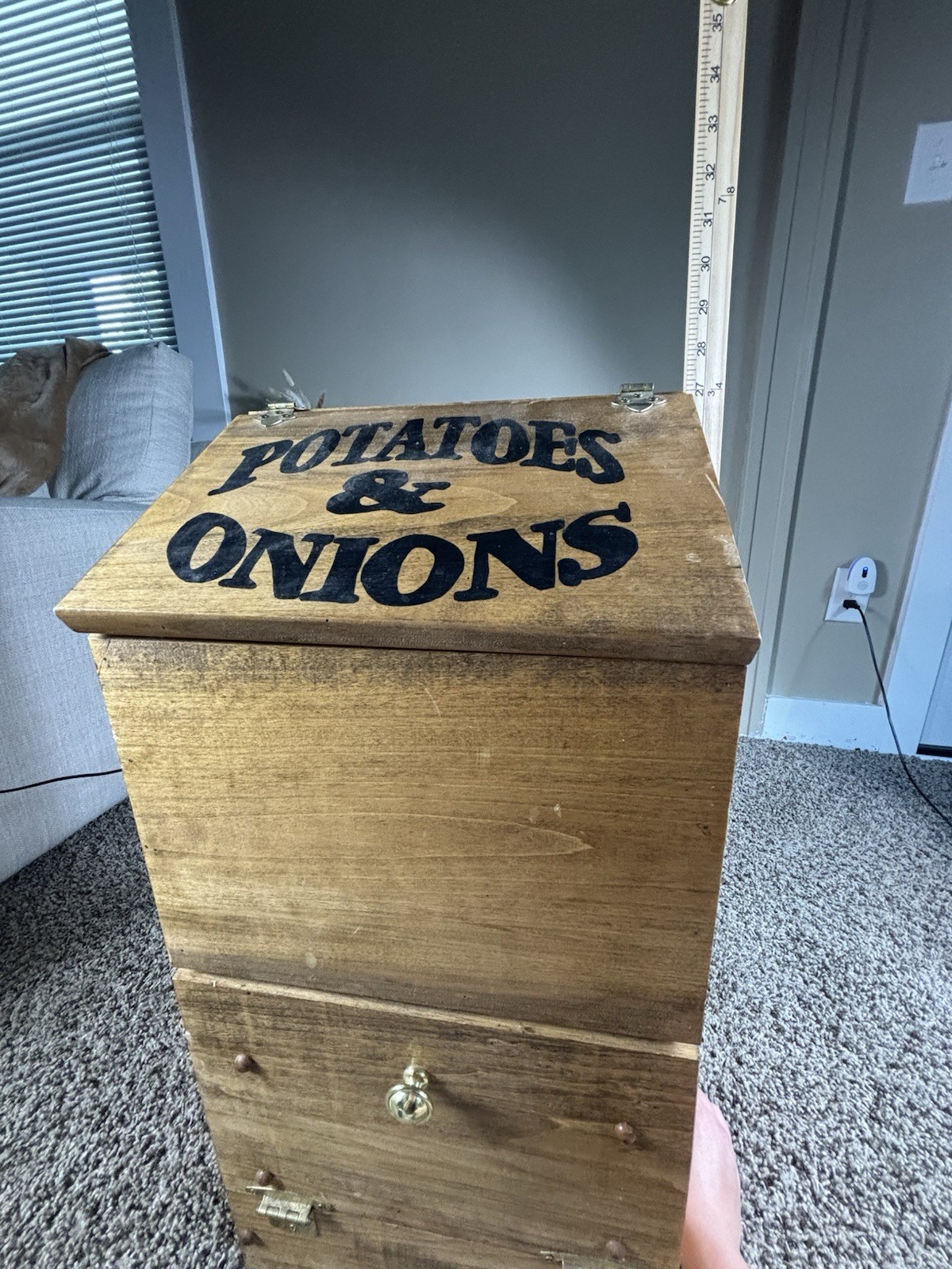 Vintage Rustic Wooden Potatoes & Onions Storage Bin Cabinet Kitchen Vegetable