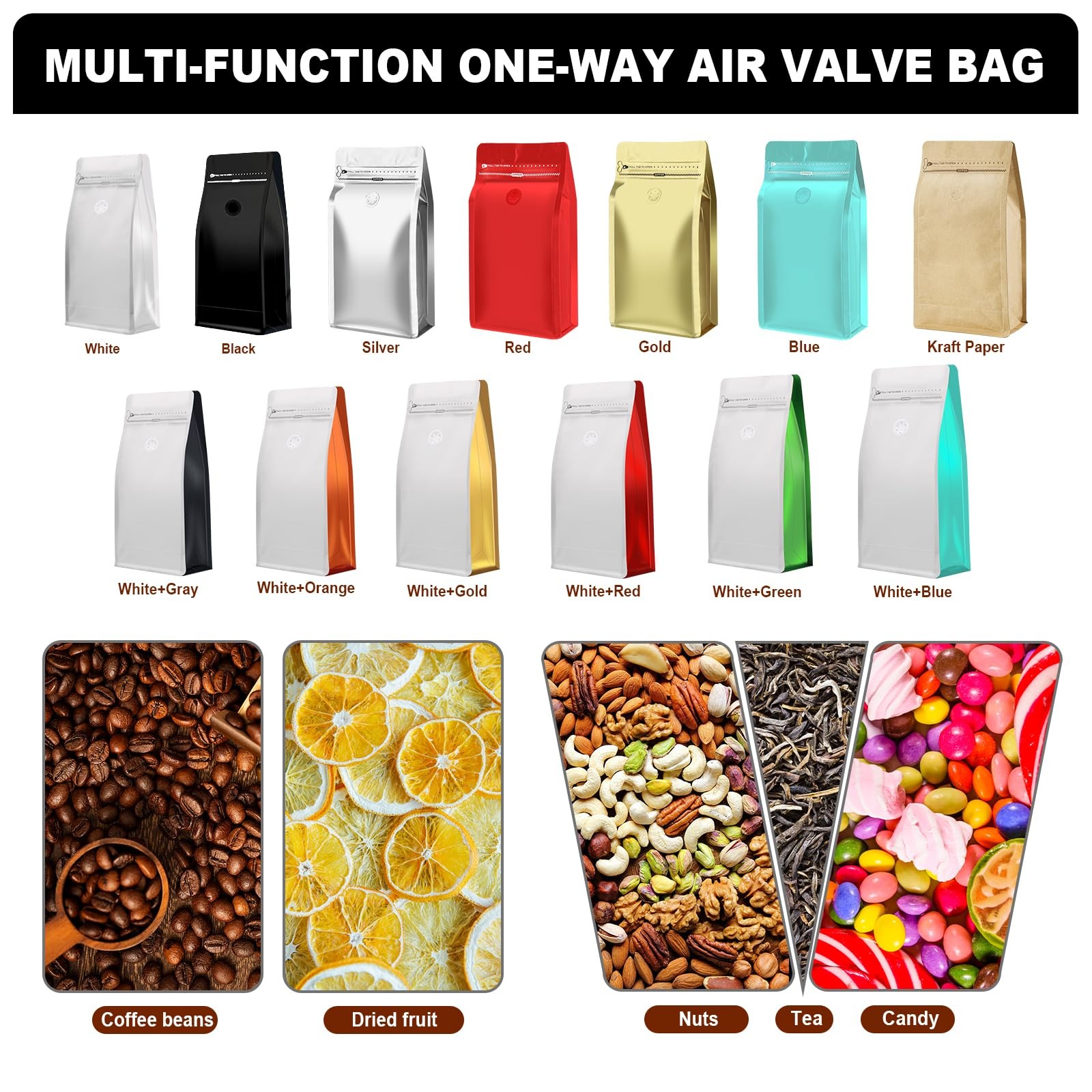 Coffee Bags with Valve(60pcs,16 oz,1 lb) Vented Coffee Beans Packaging Bags H…