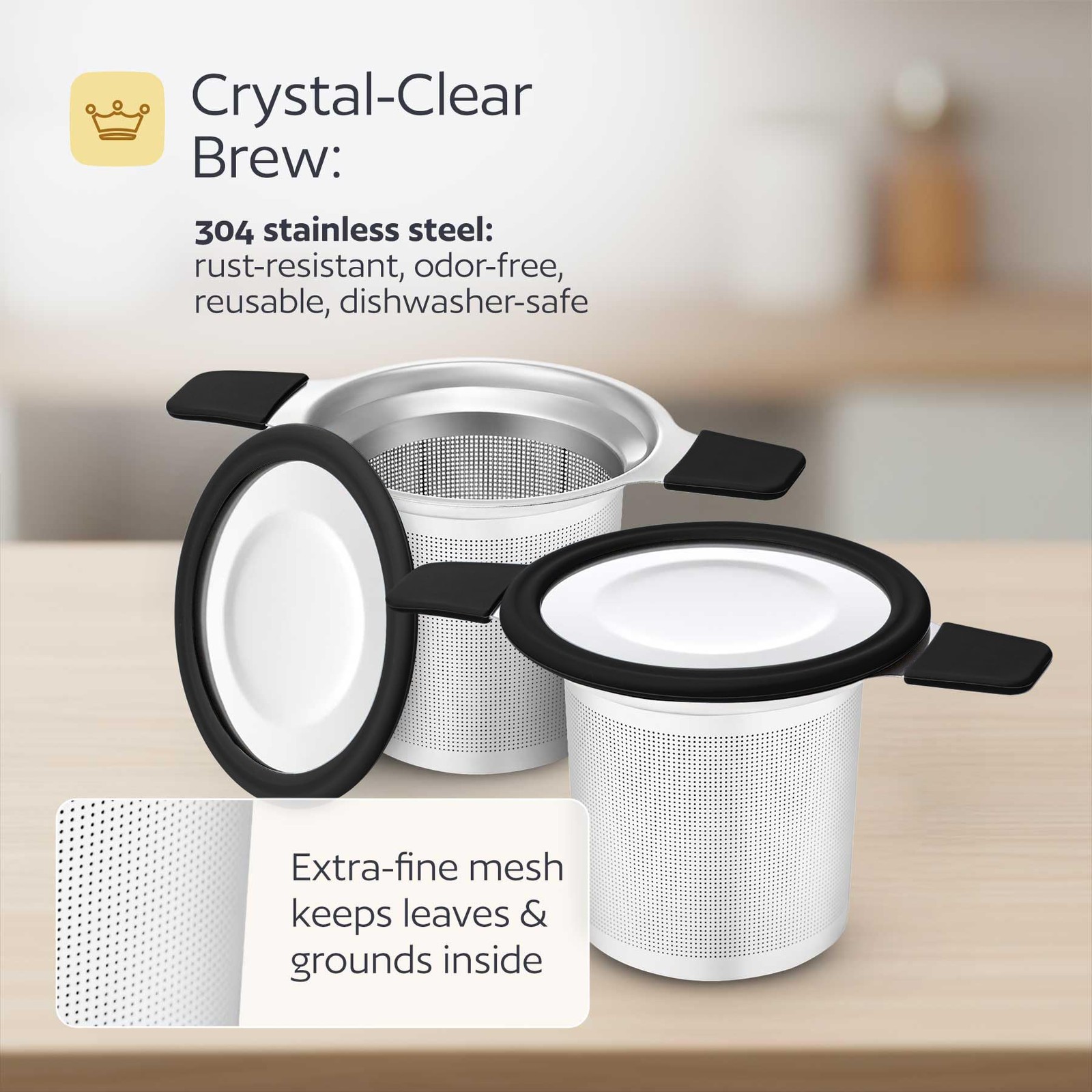 Stainless Steel Tea Infuser for Loose Leaf – Extra Fine Mesh Small, Black