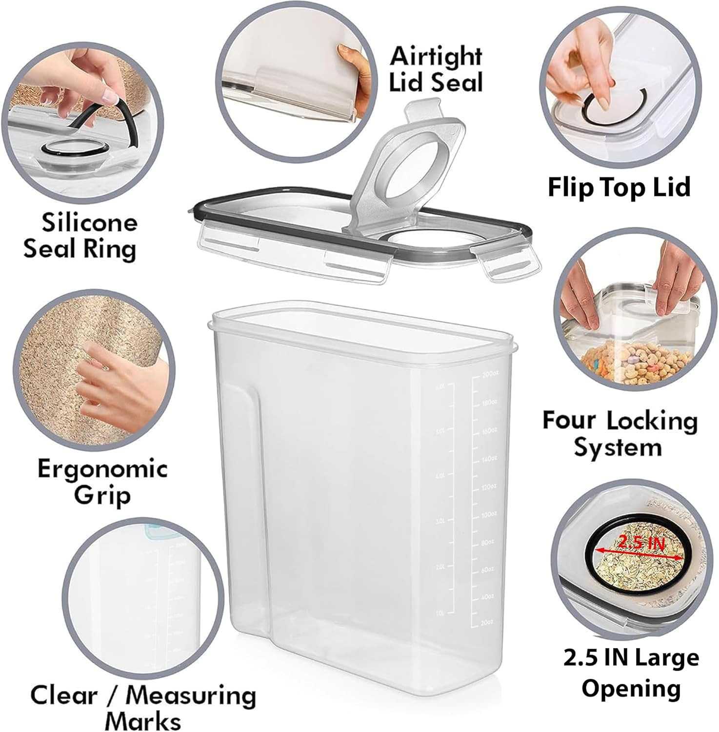 2 Pack (6.3L / 213OZ) EXTRA Large Airtight Food Storage Cereal Containers for…