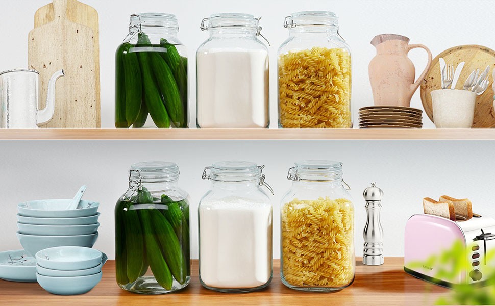 106oz Square Glass Jars with Airtight Lid, Large Mason Jars, Wide Mouth Storage
