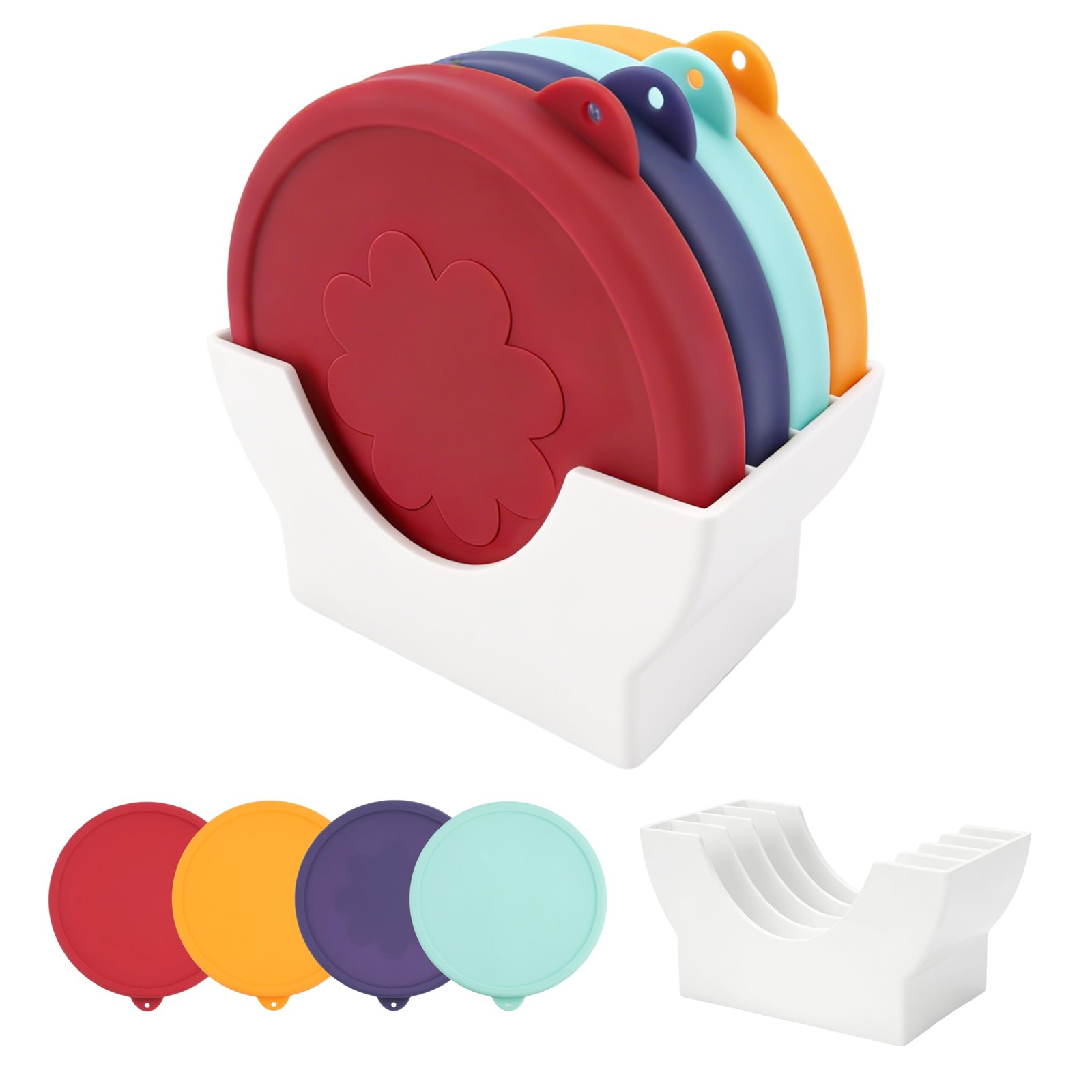 2 Cup Silicone Lid & Lid Organizer – 4 Pack Replacement Lids for Pyrex 7200-P…