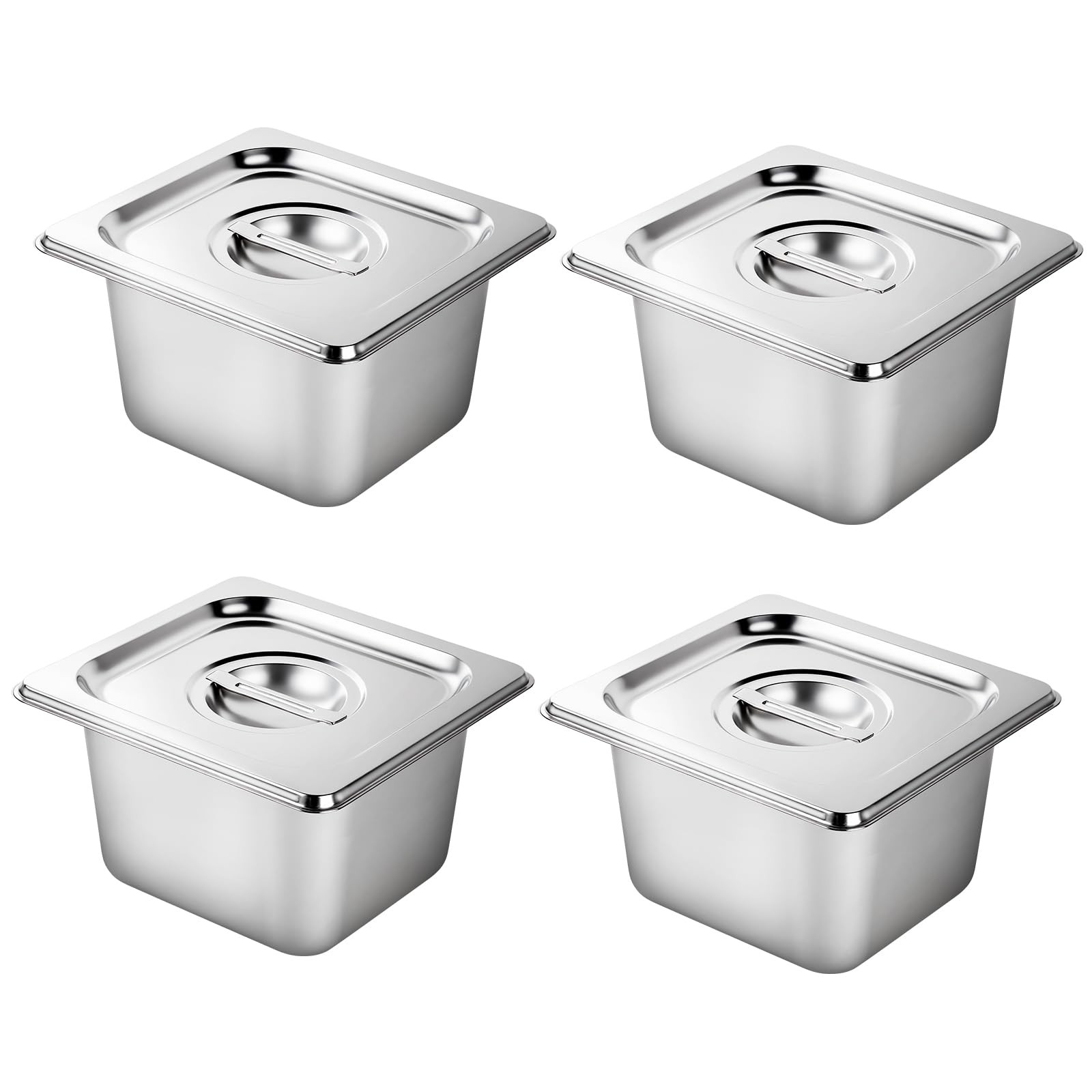 1/6 Size Hotel Pan Lids 4 Inch Deep Steam Table 7×6.5 Inch Stainless 4 PCS