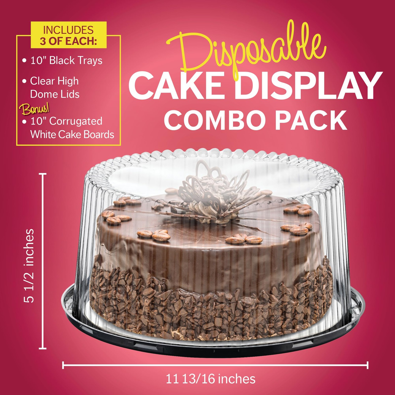9″ Plastic Disposable Cake Containers Carriers with Dome Lids and Cake Boards…